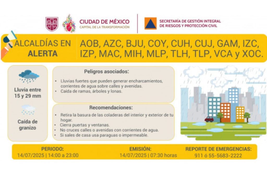 alerta amarilla por lluvias y granizo en CDMX