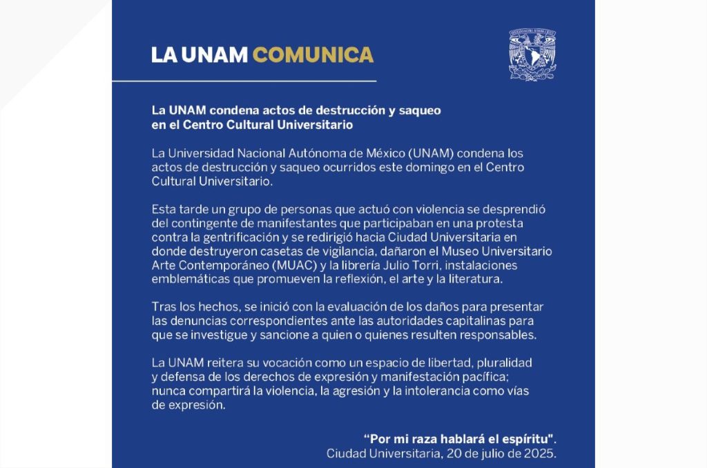 UNAM marcha contra la gentrificación denuncia por destrozos MUAC