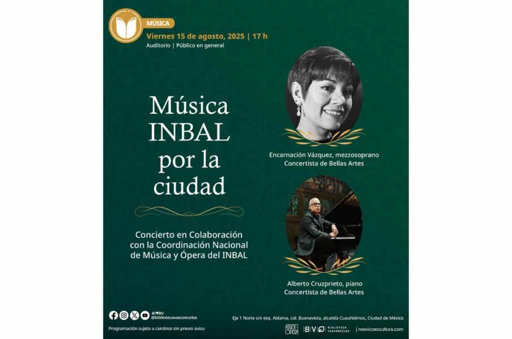 Música INBAL en la Biblioteca Vasconcelos: concierto gratuito en CDMX