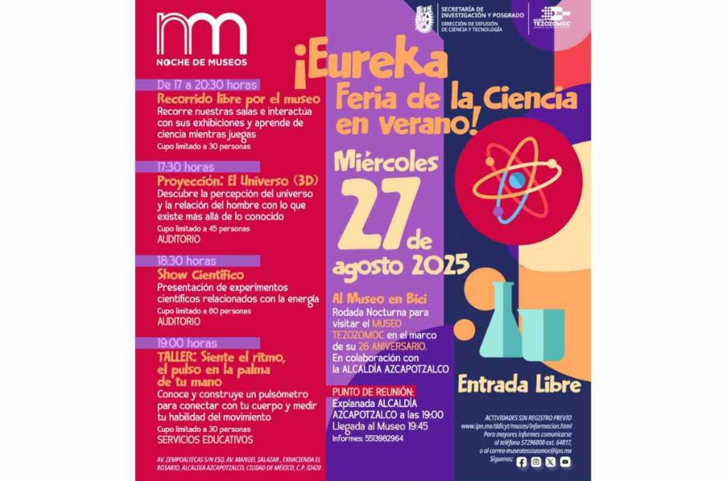 Al Museo en Bici: rodada nocturna y ¡Eureka! Feria de la Ciencia en el Museo Tezozómoc, GRATIS