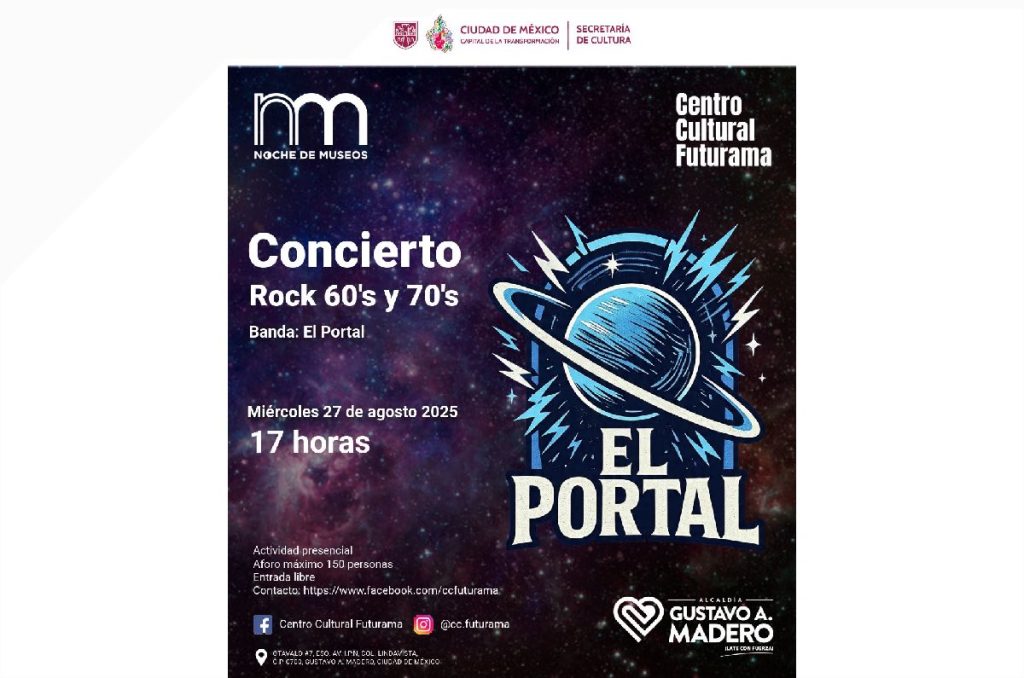 Noche de Musesos agosto 2025 actividades concierto de rock retro gratis en Centro Cultural Futurama CDMX