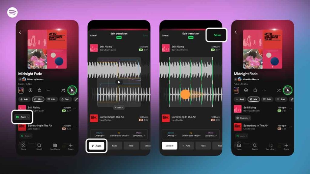 Spotify lanza una nueva función. Ahora pueden crear transiciones personalizadas en sus playlists, ajustando el volumen y los efectos.