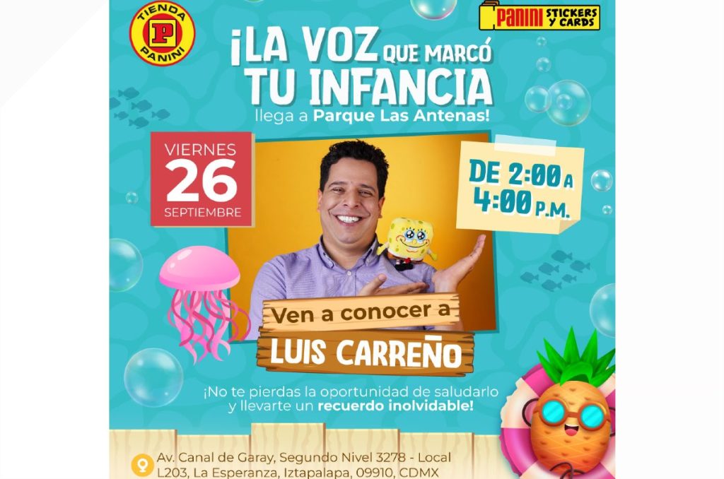 Bob Esponja Luis Carreño Firma de Autógrafos Panini Iztapalapa Parque Las Antenas CDMX