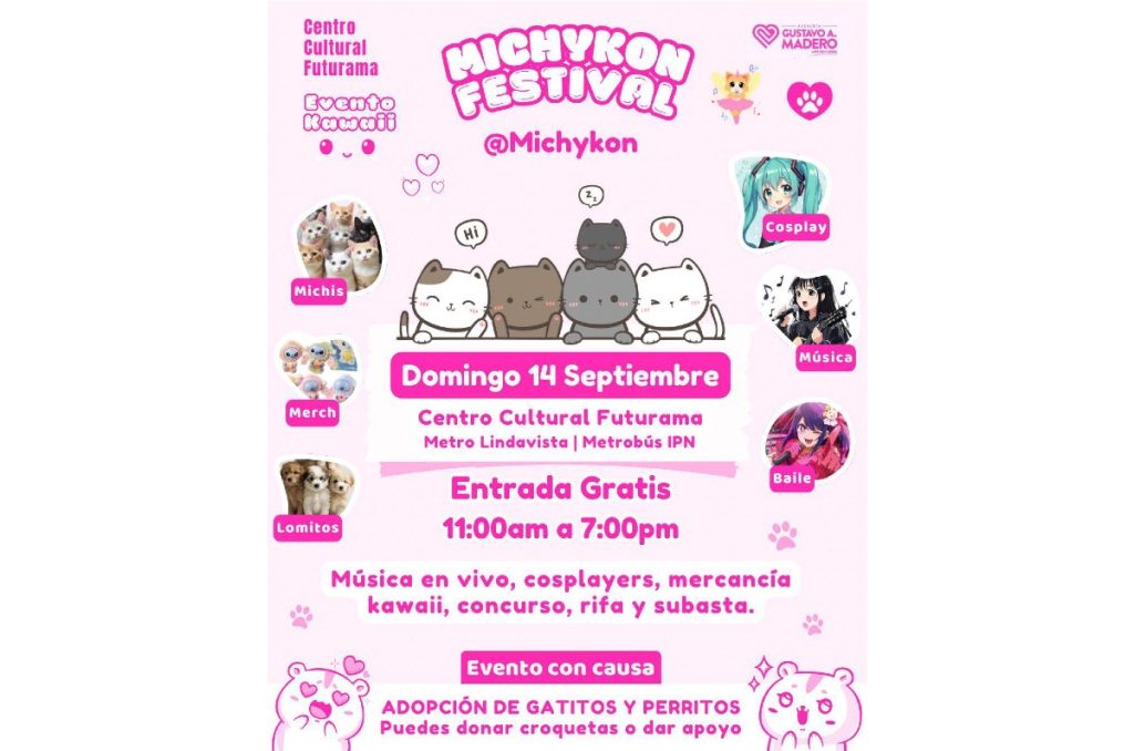 Gato y perro adopciones Michykon evento gratis en Centro Cultural Futurama CDMX