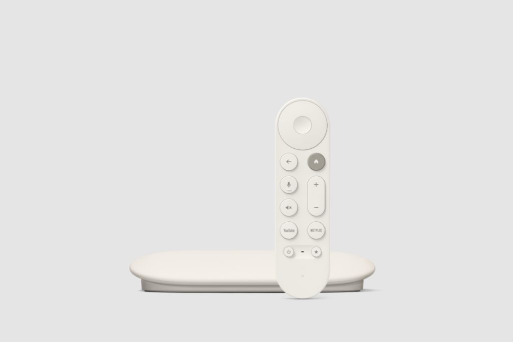 Google TV Streamer (4K) sobre un fondo gris. 