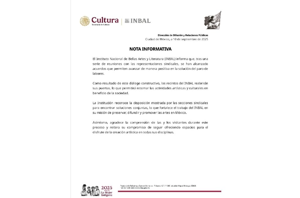 Museos CDMX cerrados paro INBAL reapertura 
