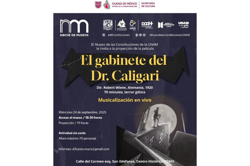 Noche de museos septiembre 2025 proyección película El Gabinete del Doctor Caligari Centro Histórico CDMX gratis