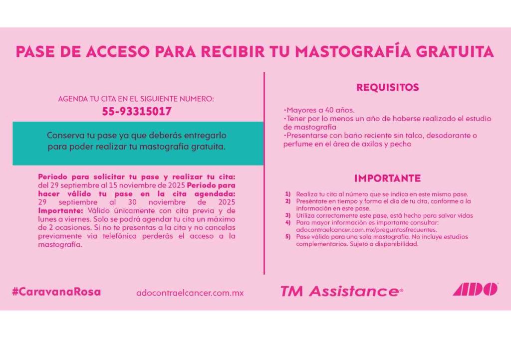 Caravana Rosa ADO 2025: mastografías gratuitas