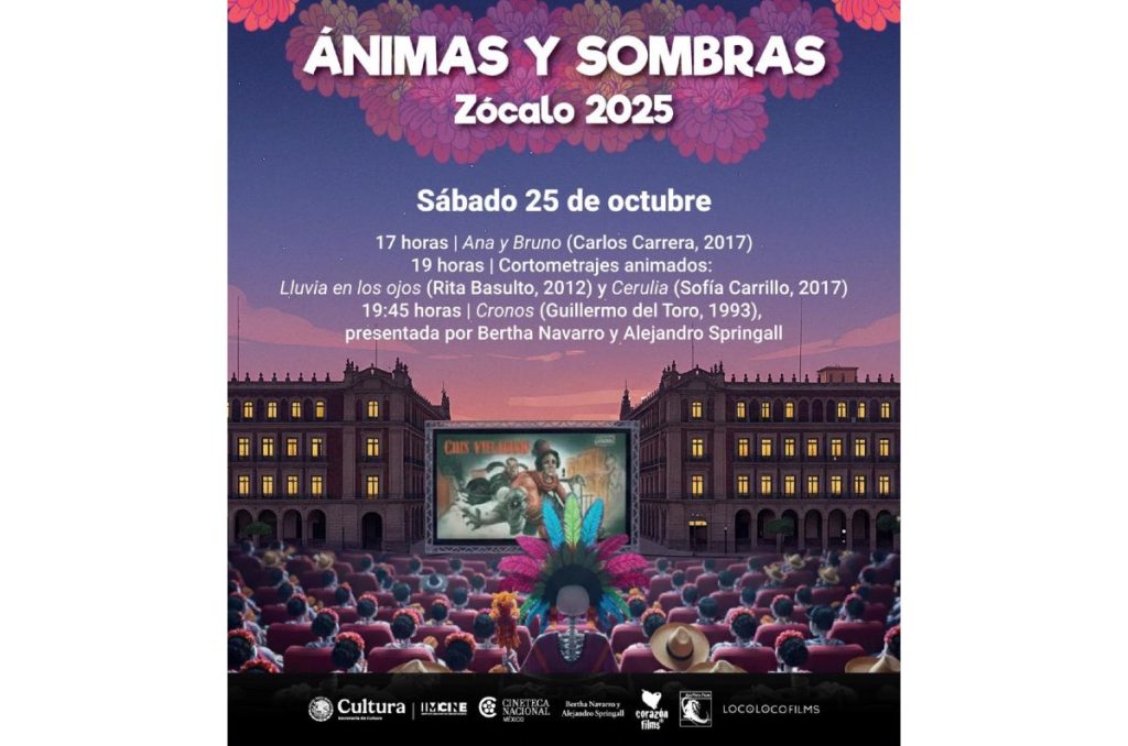 Día de muertos "Entre ánimas y sombras" Zócalo CDMX proyección gratis de Cronos por Guillermo del Toro