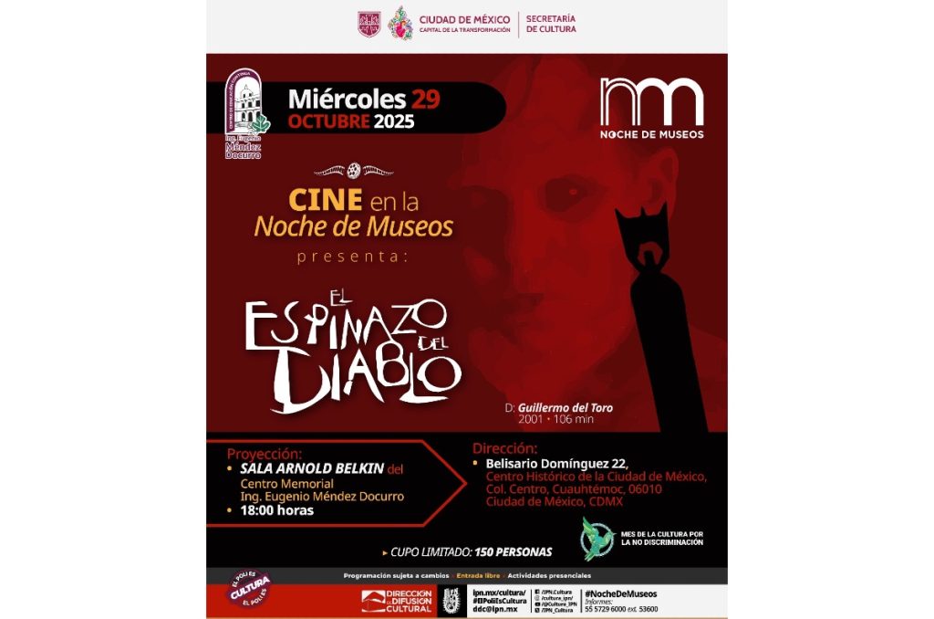Guillermo del Toro CDMX Noche de Museos Octubre Halloween proyección gratis El Espinazo del Diablo Centro Histórico