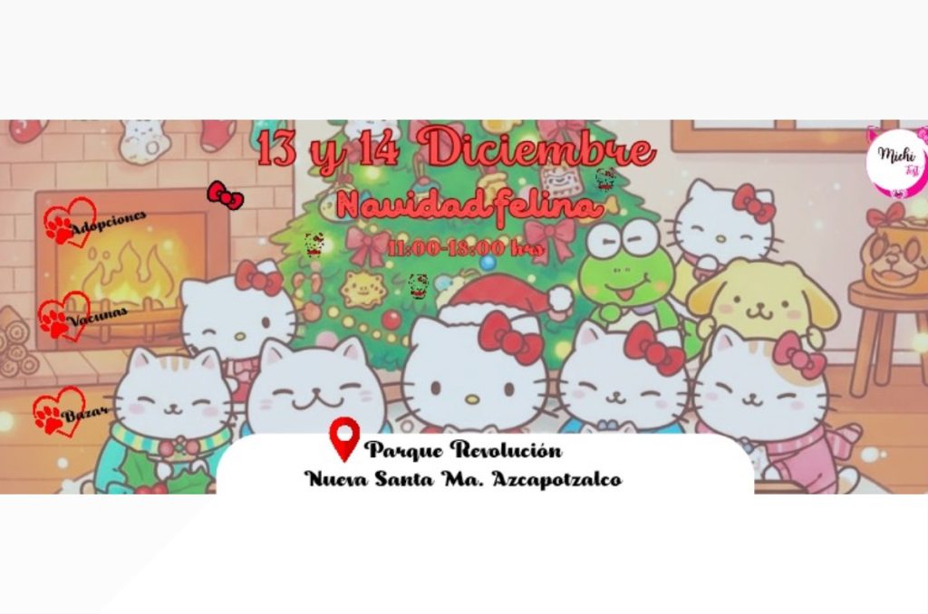 Navidad Hello Kitty evento Navidad Felina CDMX adopción de gatos