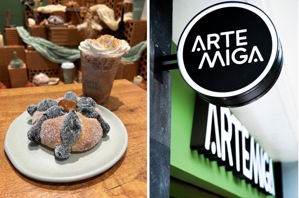 Combinación de pan de muerto y frappé en Artemiga
