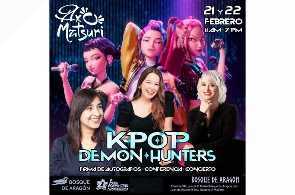 Kpop Demon Hunters Las Guerras Kpop Netflix festival CDMX Bosque de Aragón con las voces en español latino.