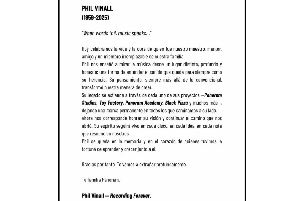 Phil Vinall productor de Zoé y Enjambre muere de que murió