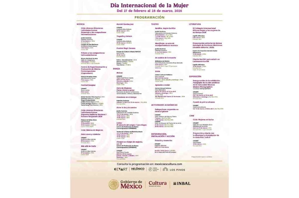 Día Internacional de la Mujer 2026 en CDMX: 60 actividades culturales en 22 recintos