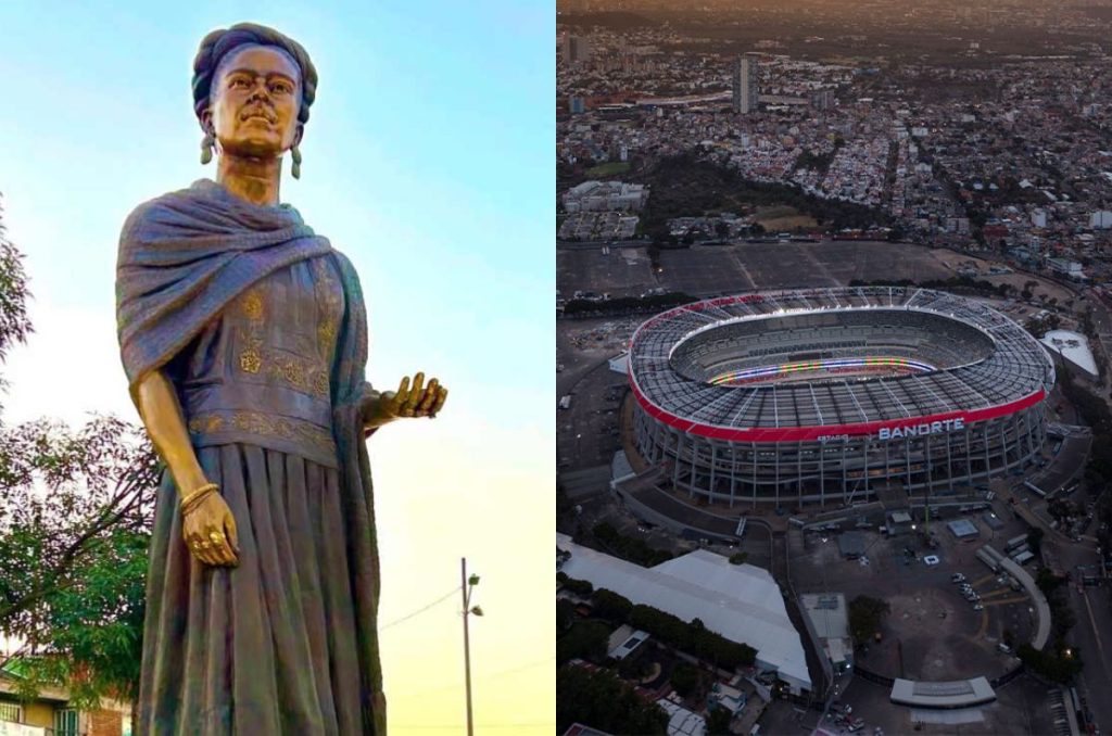 Frida Kahlo escultura gigante cerca de Estadio Banorte Mundial 2026 CDMX Coyoacán