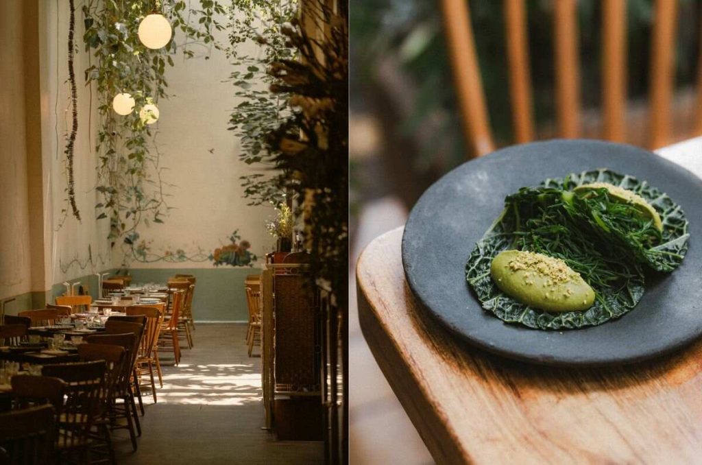 Savoy cabbage tacos, pistachio pipián and romeritos