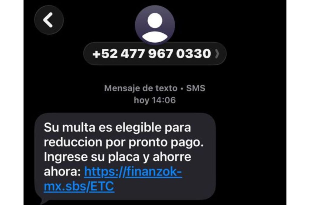 SMS fraudulento para pagar multas