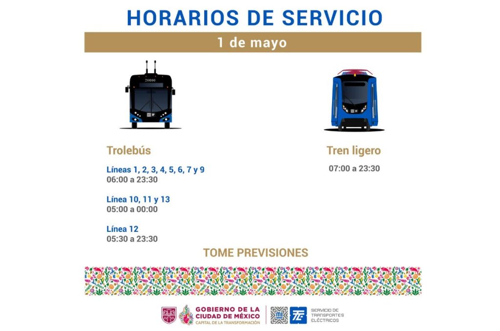 Trolebús y Tren Ligero cambian horarios el 1 de mayo