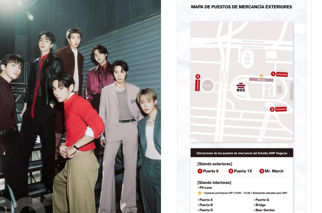 BTS México concierto puntos de venta de merch oficial Estadio GNP Seguros horarios, fechas y precios 2026 CDMX