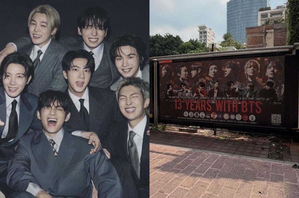 BTS México 13 aniversario banner conmemorativo calle Belgrado CDMX junio